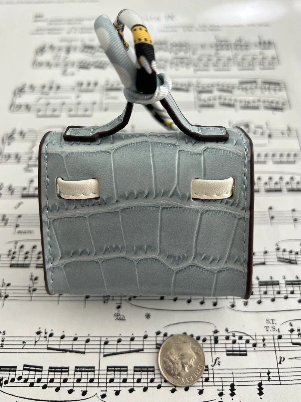 Mini Light Blue Handbag-Shaped AirPods Case Holder with Strap & Keychain